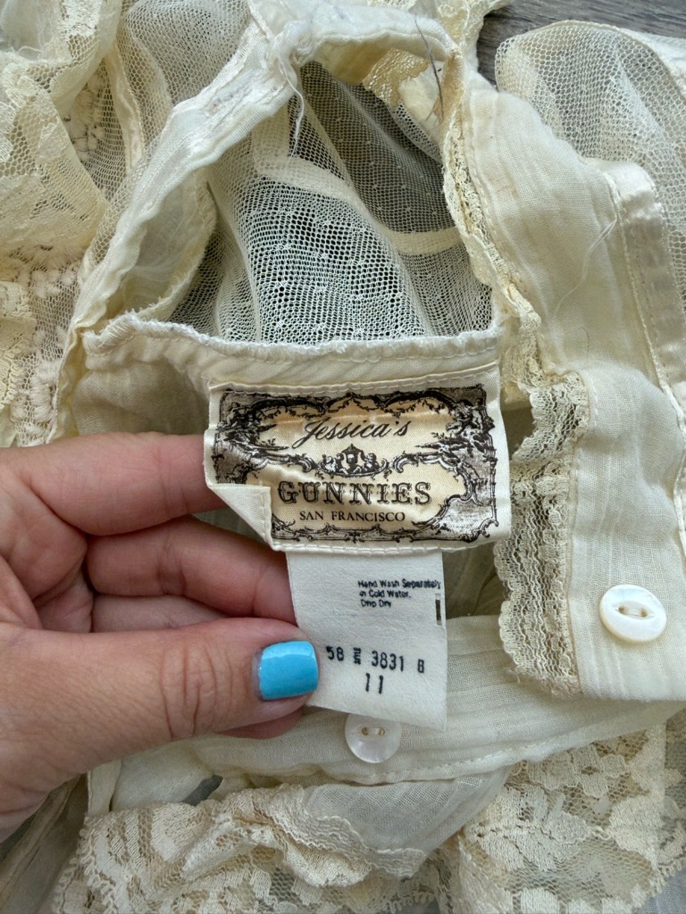 70s Gunne Sax Gauze Edwardian Lace Ruffle Blouse Victorian‎ size 11 - small - Picture 4 of 9